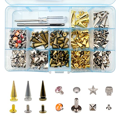 Spikes For Clothing, Studs For Clothing, 165 Sets Of Spike Studs, Punk Style Croc Spikes, 3 Colors, 7 Shapes, Pentagram, Pyramid, Skull, Etc. With A Full Set Of Setting Tools #TOP24