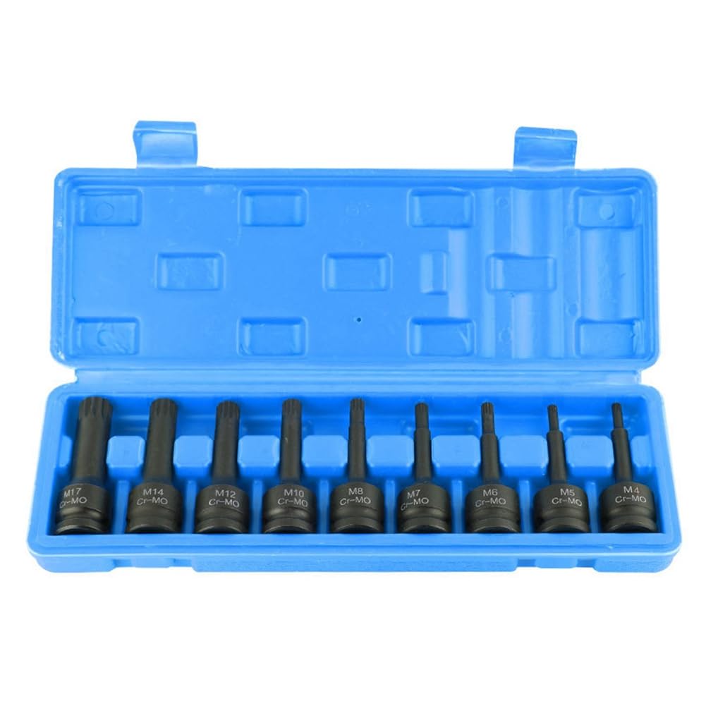 Aundhegrtt As Shown 1/2" Drive Impact Spline Bit Socket Set 12 Point - 9Pc -Mo