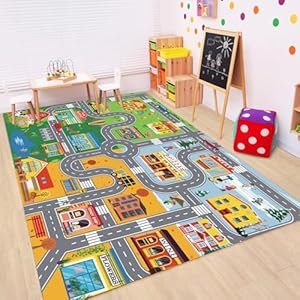 Car Rugs for Kids Toy Cars,Kids Play Rug with Non-Silp Backing, City Road Carpet for Playroom Bedroom Boys, Car Track Map Playmat – 4’11” x 3’3″ (Rectangular)