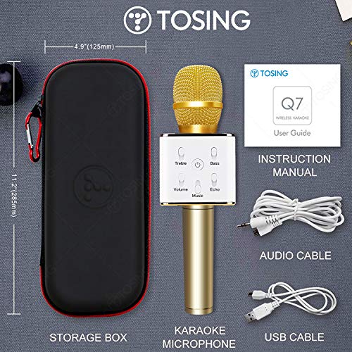 TOSING Q7 Wireless Bluetooth Karaoke Microphone,10W Dual Speakers Portable Handheld Karaoke Machine Christmas Birthday Home Party for Kids/Adults iPhone/iPad/Tablet/TV/PC/Android Smartphone(Golden)