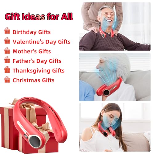 Portable Neck Fan,Hands Free Personal Wearable Bladeless Fan,6000mAh USB Rechargeable,360° Cooling,LED Display,4-Speeds,Birthday Gifts for Men Women Dad Mom,Stocking Stuffers Christmas Gifts (Red) - Image 7