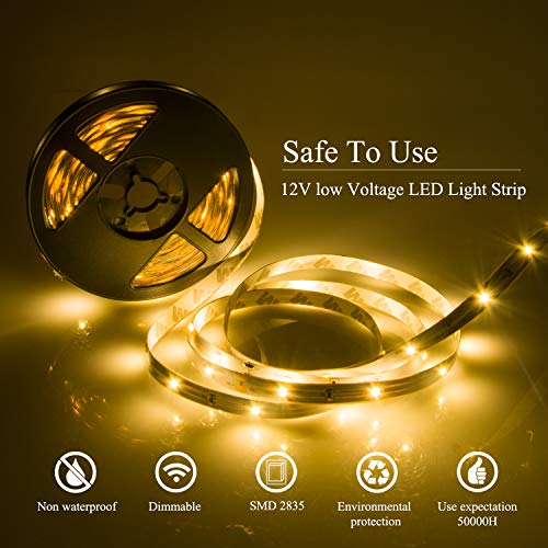 Image of LED Strip Lights Warm White 50ft Dimmable 3000K Strip Lighting, 12V 15M 900 LEDs 2835 Flexible led Light for Bedroom, Kitchen, Home Decoration
