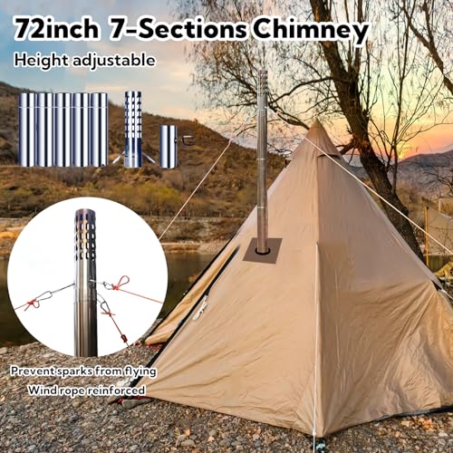 Huskfirm Portable Folding Wood Burning Camping Stove - Includes Chimney Pipes and Spark Arrestor for Tent Heating and Cooking