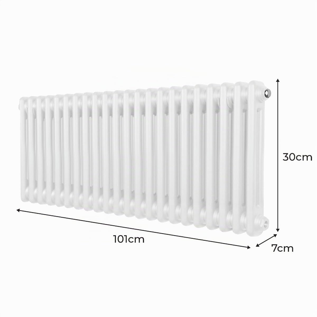 Radiador Tradicional Horizontal de 2 columnas 300mm x 1012mm | Blanco | Acero | Montado en pared | Kit de fijación y soportes + Cepillo de limpieza GRATIS | Calefacción estufa calefactor