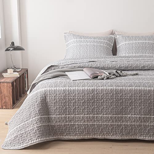 Durlengen Black Quilt Set California King Size 3Pcs,Bohemian Design With White & Black Geometric Pattern Printed On Black, All Season Lightweight Coverlet Sets(California King 112X104,Boho Black) #TOP2