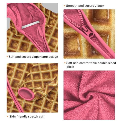 Waffle Pattern Toddler Fleece Jacket Baby Girls Hooded Zipper Long Sleeve Thick Warm Outerwear 3-10 Years3