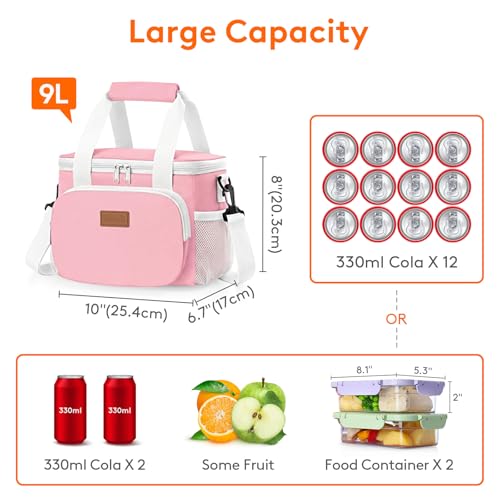 Image of Lifewit Medium Lunch Bag, Insulated Lunch Box, Soft Cooler Cooling Tote for Adult Men Women, Light Pink 12-Can (9L)