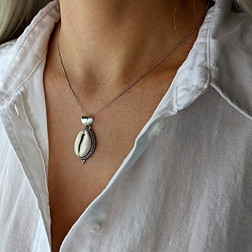81Stgeneration Women's 925 Sterling Silver Natural Cowrie Shell Bali Rope Pendant Necklace, 18" #TOP3