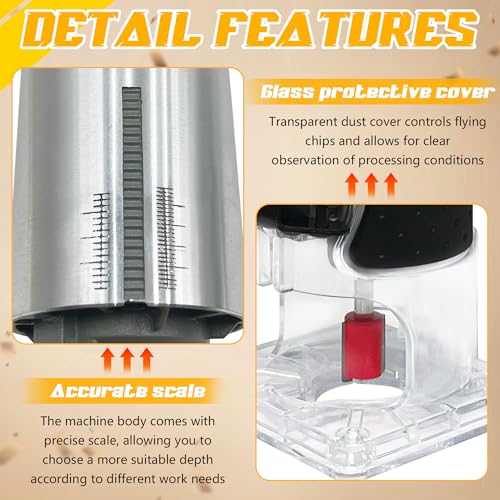 Cordless Wood Router Trimmer for Dewalt 20V Battery, 6 Speeds Wood Trimmer Set, 800W - 30000 RPM Brushless Motor Hand Palm Router with 15pcs 1/4"Shank Router Bits for Woodworking,Slotting(NO Battery) - Image 7