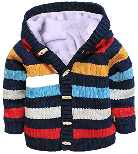 D-Sun Baby Toddler Boys Girls Striped Long Sleeve Sweaters Cardigan Warm Outerwear Jacket (2-3 T, Striped Navy)