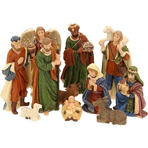 Spetebo Weihnachtskrippe Figuren handbemalt 11er Set - Größe M / 2,5 cm bis 9 cm - 11 detailgetreue Krippen Figuren - Weihnachten Tisch Dekoration Krippe Zubehör Cover