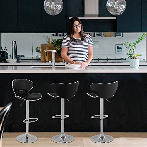 Set de 2 Butacos Bar Modernos Ajustables en Altura y Giratorios con Asiento de Cuero Sintético Negro miniatura 2