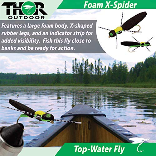 Topwater Fly Fishing Kit For Bass & Panfish | 14 Pc Set + Tapered Leader And Snaps - Foam Poppers, Hoppers, Dry Flies, Spiders, Ants, & Attractors (Hook Size 8 To 10) #TOP5