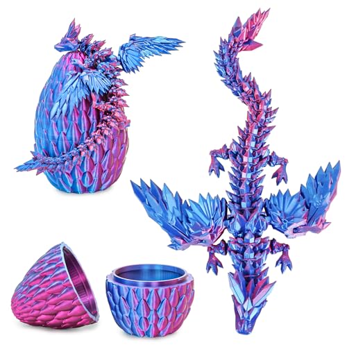 Mydhall 3D Printed Flying Dragon Egg with Articulated Dragon Inside – Toys&Gifts for Kids,Home Decor,Creative Ornaments,Birthday,Easter (Blue Purple,Medium)
