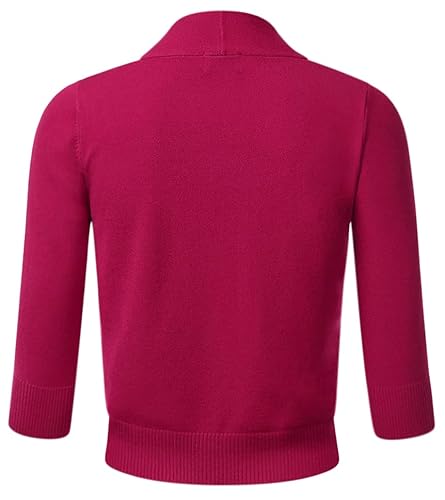 Comfy World Women's Classic Comfy 3/4 Sleeve Bolero Shrug Open Front Soft Knit Slim Fit Cropped Cardigan Sweater Magenta L #TOP1