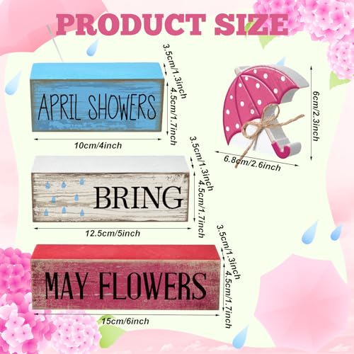 Image of Moucuny 4 Pcs Spring Summer Decorations for Home Wooden Umbrella Tiered Tray Decorations Summer Centerpieces for Tables Farmhouse Decorative Umbrella Faux Stack Block Sign for Home Shelf Decor