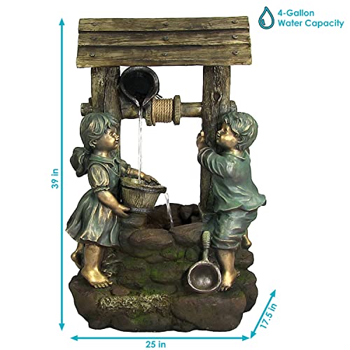 Sunnydaze Children at The Well 39-Inch Electric Water Fountain - with LED Lights and Electric Submersible Pump for Patio, Yard or Deck