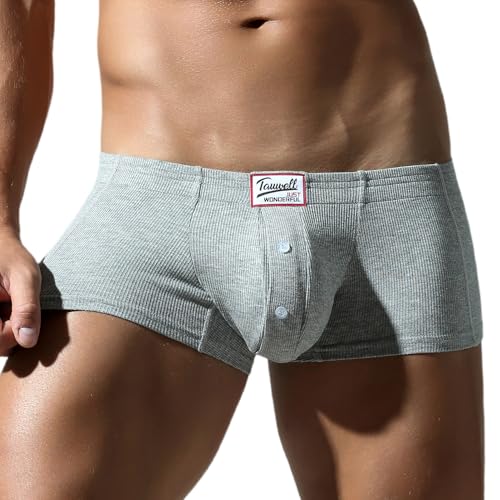 Men Ribbed Boxer Briefs Breathable Pouch Underwear Sexy Low Rise Bulge Trunks Underpants with Button Fly