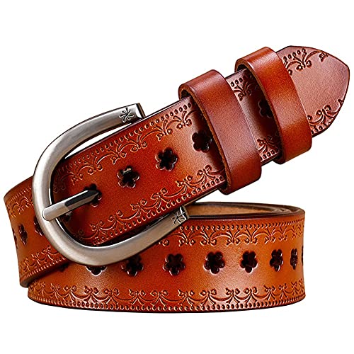 Ceinture en cuir de vachette véritable orange avec détails ciselés