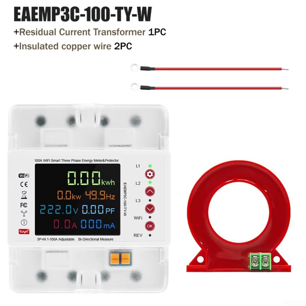 Contatore di energia trifase 4P Smart WiFi con protezione contro le perdite, compatibile con tuya, display LCD, protezione da sovratensione, controllo remoto, soglia regolabili per applicazioni