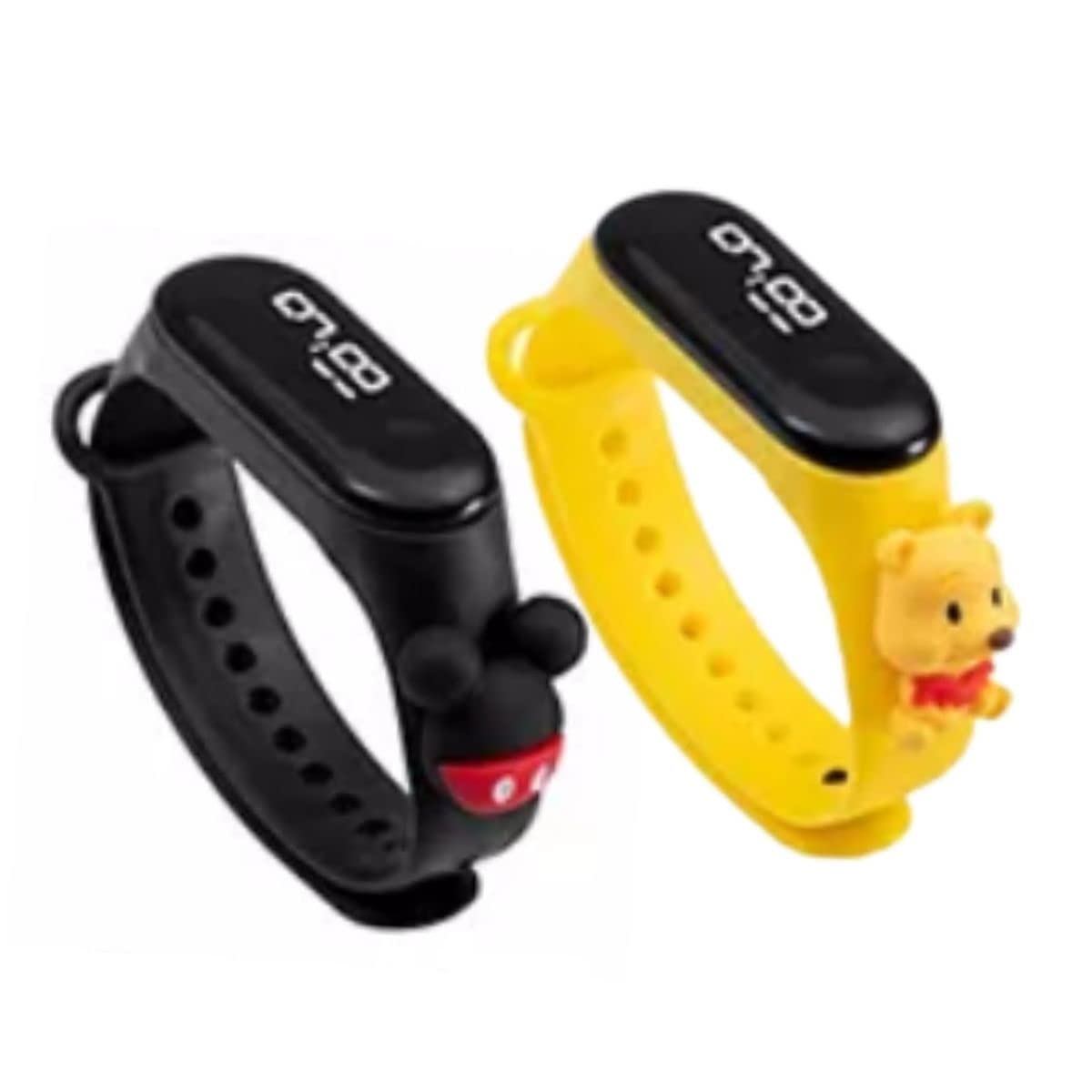Titox Designer Cartoon Engraved LED Watch for Boys and Girls Pack of 2 (Black & Yellow) (Removable Silicon Strap) (B07TDMT1Z8) Amazon Price History, Amazon Price Tracker