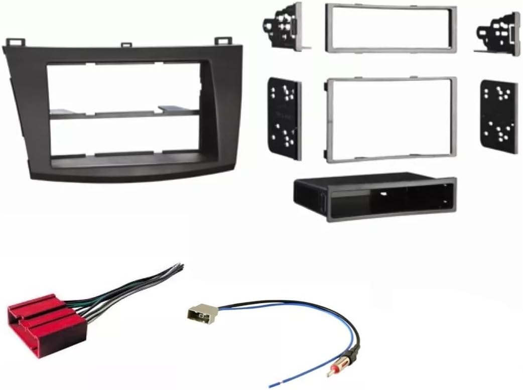Single or Double Din Car Stereo Install Dash Kit, Wire Harness Plug, and AM/FM Radio Reception Antenna Adapter -Made for Mazda 3: 2010 2011 2012 2013 Mazda3