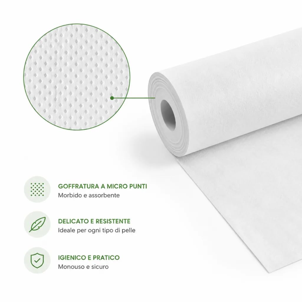 Lenzuolino Medico Monouso Rotolo Carta Lettino 12 Rotoli 60cm x 80mt - 2 Veli Microincollato, Studi Medici, Centri Estetici, Fisioterapia - LEN SERVICE