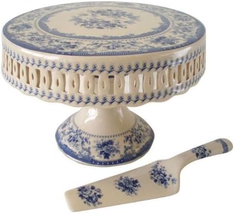 Vintage (Shabby Chic) Blue Rose Porcelain Cake Stand and Server
