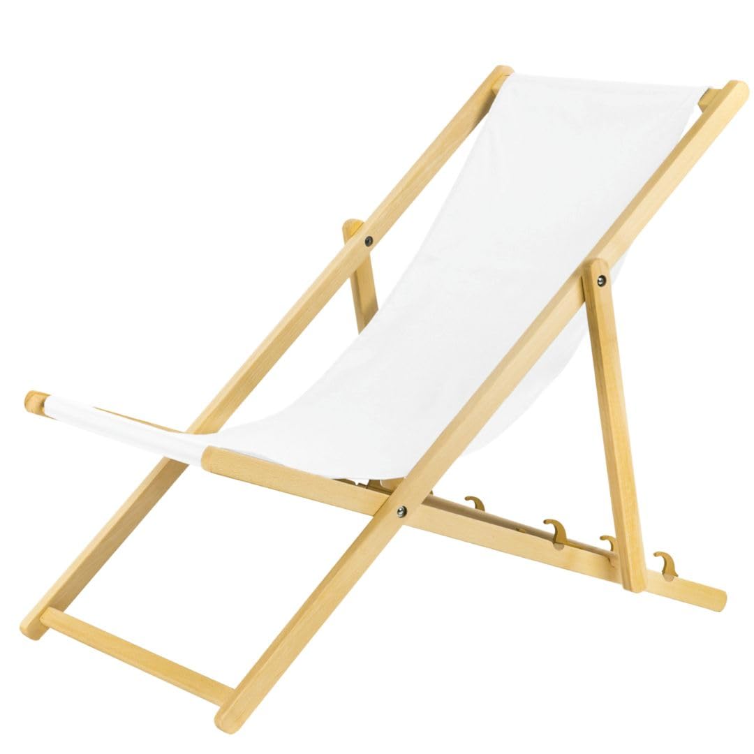 BAS Tumbona Plegable de Madera con Sistema de Seguridad, 2 Unidades, Color Blanco