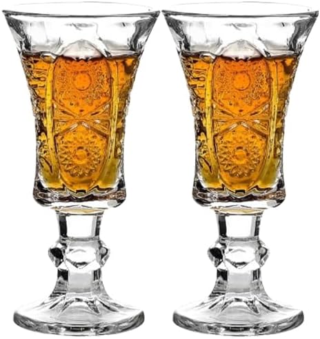 Round Crystal Cordial Glasses - 1.3oz Lead-Free Heavy Base for Sherry and Liqueurs (Set of 2) (Set of 2)