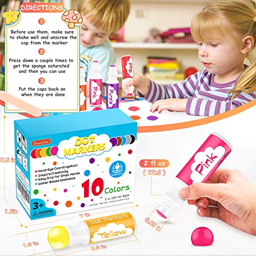 Washable Dot Markers For Toddlers Kids Preschool, 10 Colors 2 Oz Kids Markers Set With 48 Pages Tearable Activity Book For Toddler Arts And Crafts Kits Supplies, Non-Toxic Water-Based Paint Dauber #TOP6
