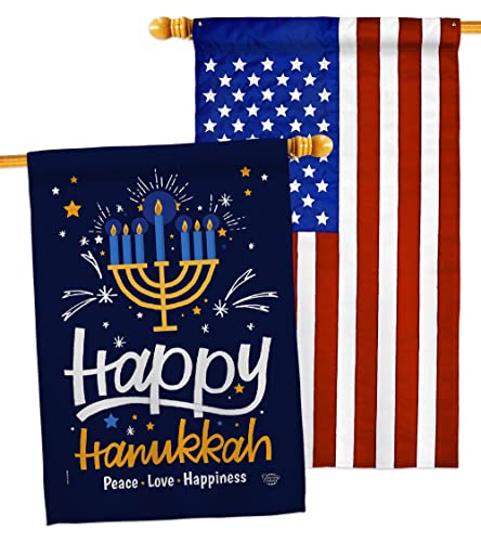 Ornament Collection Happy Hanukkah - Paquete de velas de invierno, bonsái, menorá, judío, Janucá, David, Estados Unidos, decoración de pancarta pequeña para jardín, patio, regalo, doble cara, bandera