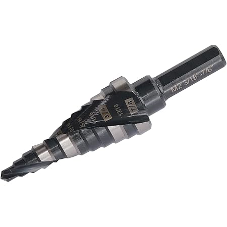 Jerax tools 3/16 to 7/8 Inch Step Drill Bit, M2 HSS Spiral Grooved Step Bit for Stainless Steel, Metal, Wood, Plastic