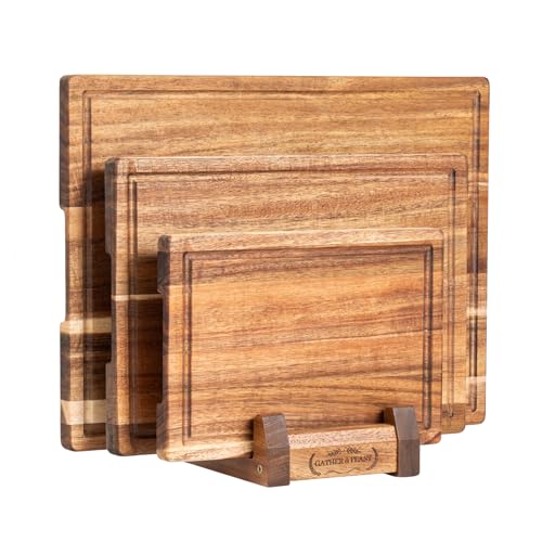 Tablas de cortar para cocina con soporte de madera, set de 3 miniatura 1