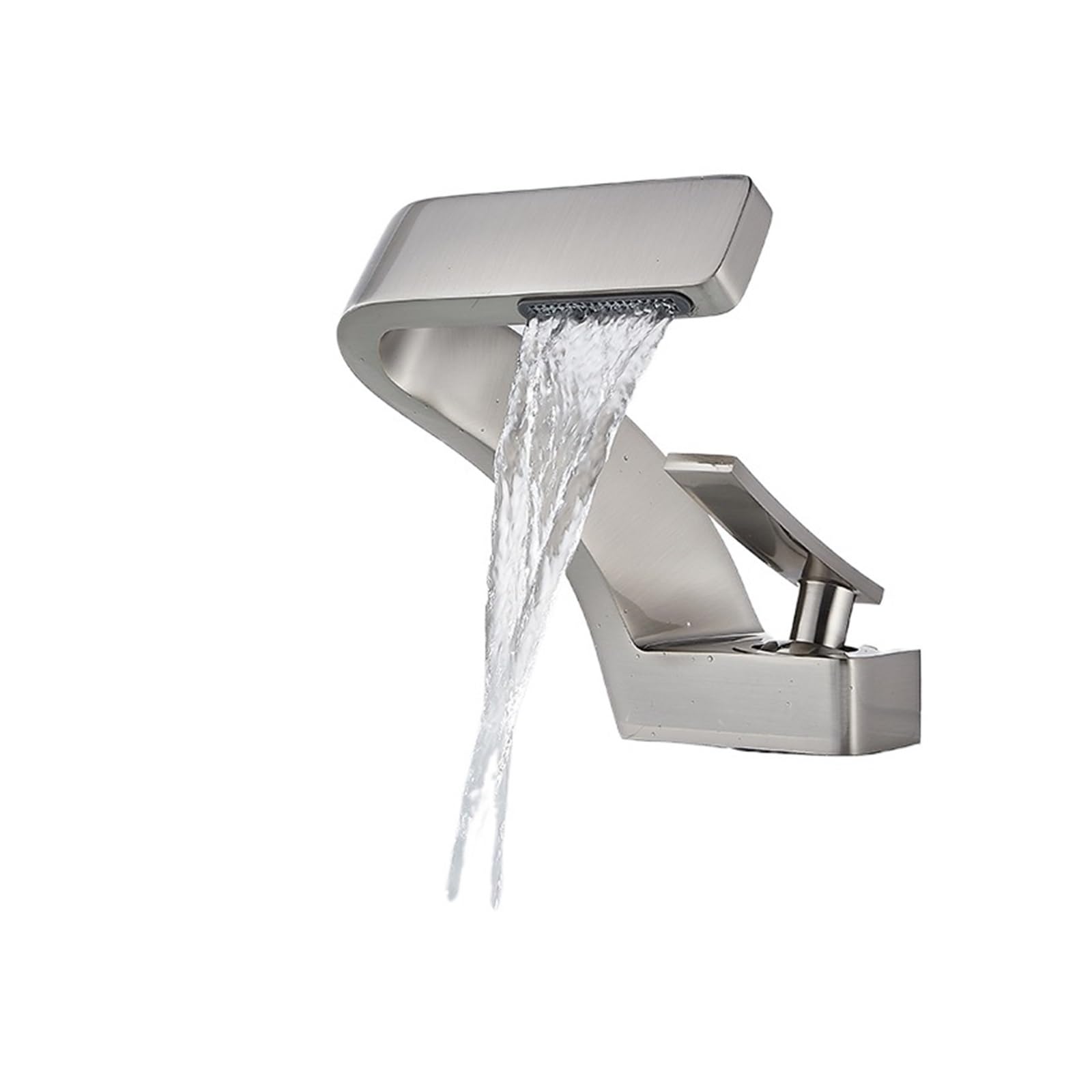CVFRDD Chrome White Basin Faucet, Deck Mounted Waterfall Bathroom Sink Mixer Tap, Single Handle Hot Cold Water Tap(Brushed Nickel)
