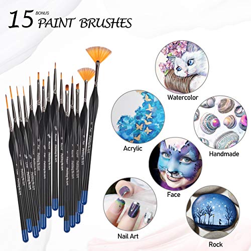 Miniature Paint Brushes For Acrylic Painting | 15Pcs Nylon Fine Detail Paint Brush Set | Short Triangular Handled Watercolor Brushes With Liner, Fan, Filbert, Angled, Flat, And Round Pointed Tip #TOP4