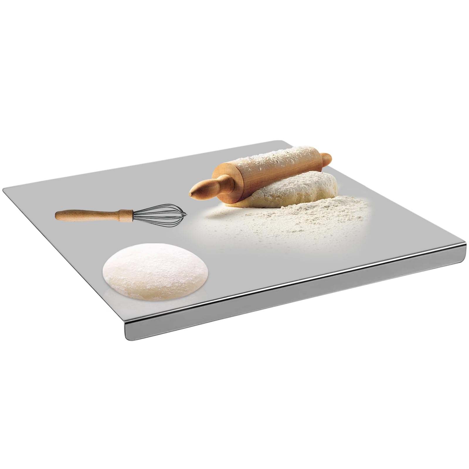 Tabla de cortar de acero inoxidable 304 de 50 x 50 cm, tabla de cortar grande y gruesa, para repostería, cocina, para amasar pasteles, carne, verduras, pan