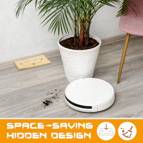 Image of Brass Recessed Floor Outlet Box, UL Listed Low Profile Hidden Flip-Up Floor Outlet with Watertight Gasket, 20A Tamper Resistant Receptacle for Living Room, Home Office, Conference Room