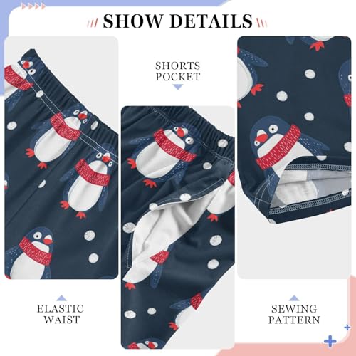 Boys' Pants Red Scarf Cartoon Penguin Long Bottoms Jogger Pants Elastic Waist Trousers with Pockets S-XL4