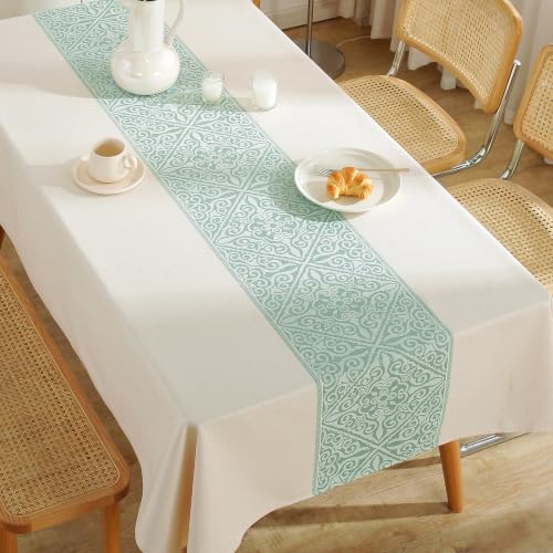 UWWGKK 55"x55" Sage Green Damask Tablecloth Waterproof French Vintage