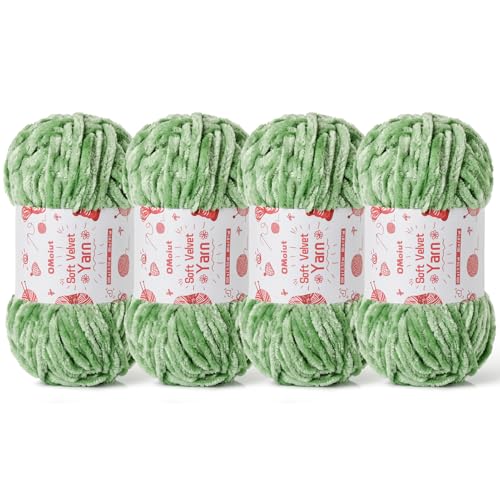 Image of 4x100g Fluffy Velvet Chenille Yarn for Crocheting and Knitting, 4x80m (87.5yd) Baby Yarn for Crocheting Soft, Crochet Chunky Yarns Amigurumi Yarns (4 Avocado Green)