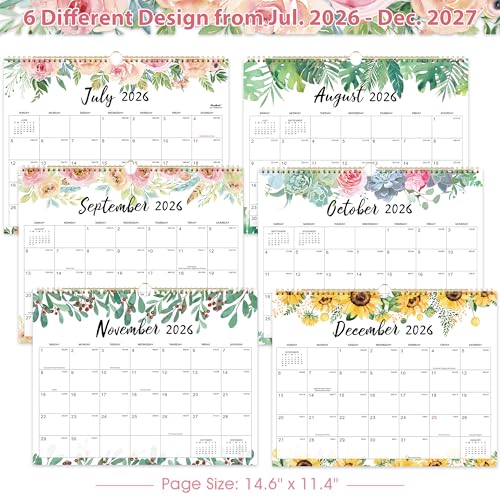 Image of Wall Calendar 2026-2027 18 Months Jul. 2026 - Dec. 2027, 14.6'' x 11.4'' | Big Grid Hanging Calendar with Note for Organizing & Planning, Monthly Calendar 2026-2027 with Last Month and Next Month