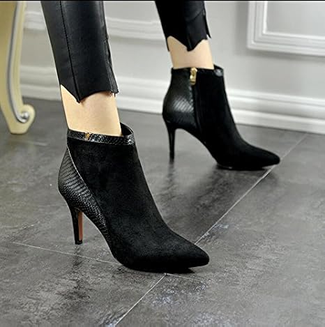 KHSKX-Black 8Cm High Heels Girl Autumn And Winter New Waterproof Single  Black Boots Fine Tip With The Boots And Bare Boots Female High-Heeled Boots  39 : Amazon.co.uk: Shoes \u0026 Bags