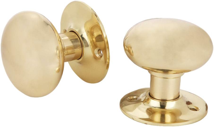 A29 Solid Brass Door Knobs Set (2 Knobs + 2 Rosettes + 1 Spindle) Round Shape 2 Inch Dia. Drawer Kitchen Cabinets Dresser Cupboard Wardrobe Pulls Handles, Polished Lacquered Finish