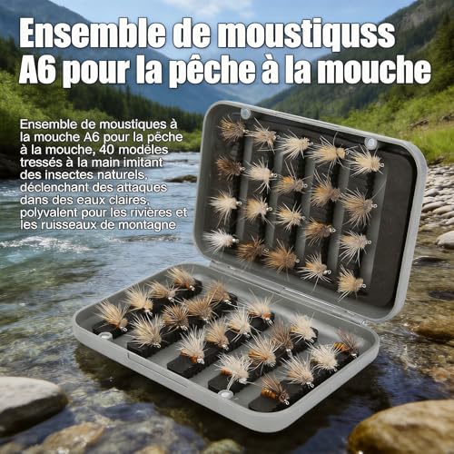 Mouches Sèches Tenkara, 40 Leurres de Pêche à la Truite Noués à la Main en Acier Carbone, pour Rivières, Ruisseaux et Lacs