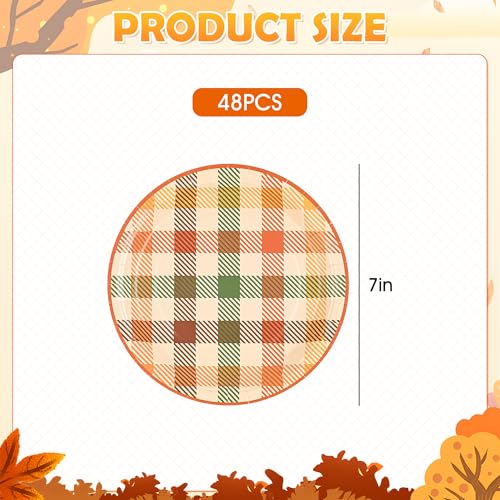 Image of 48Pcs Fall Plaid Paper Plates, Autumn Colors Party Plates