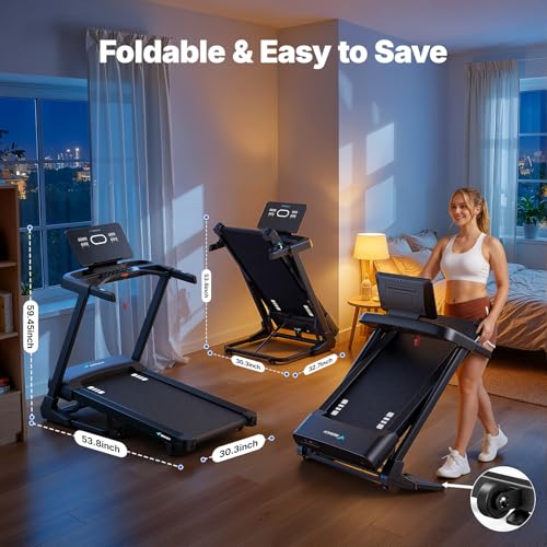 Image of MERACH Treadmill with 15 /18% Auto Incline, 55 inch /47 inchx18 inch /19 inch Wide Belt Treadmills, 0.5-8.7MPH /10MPH 3.5HP Brushless Incline Treadmill for Home, 350LBS Foldable Treadmills with Screen & APP & Heart Rate