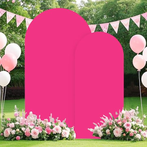 Image of FOTSHARER Hot Pink Arch Covers 7.2 and 6ft Pink Arch Covers Stretchy Backdrop Set of 2 Chiara Arched Backdrop Covers Spandex Wedding Arches Stand Cover for Birthday Party Graduation Banquet Decor