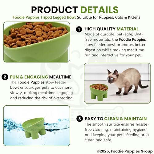 Image of Foodie Puppies Elevated Cat Feeding Bowl - (Tripod Legged Bowl) | Anti-Vomiting Raised Food and Water Feeder with Non-Skid Base | Suitable for Cats, Kittens and Puppies
