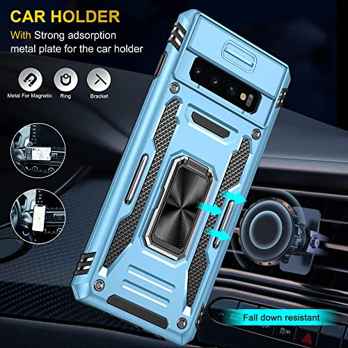 Image of Slide Camera Cover with Ring Holder Mobile Phone Case Cover for Samsung Galaxy S10 (Blue)